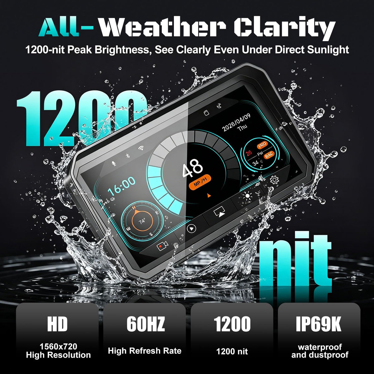 2026 LBW 6" Portable Motorcycle CarPlay GPS(Includes 128G SD), with Wireless Android Auto, Dual 2K Dash Cam/Recorder, Navigation, HD Waterproof Touchscreen, Quick-Release Magnetic Bracket, TPMS, BT