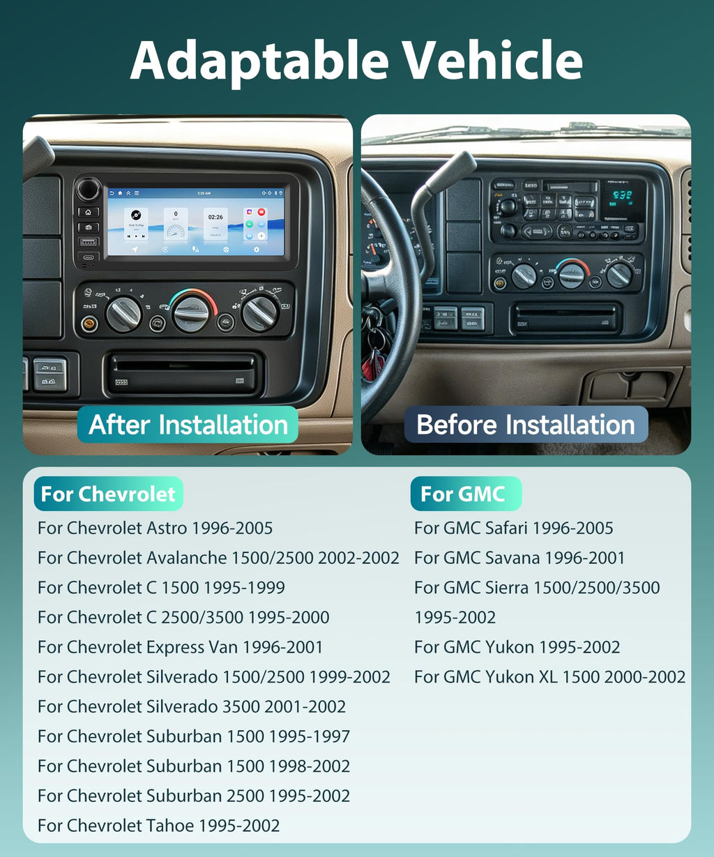 Car Stereo Radio for Chevrolet Silverado Suburban Tahoe Astro GMC Sierra Yukon Safari Savana 6.86 Inch IPS Touchscreen Android 15 4GB+64GB Wireless Carplay Android Auto GPS BT FM RDS Split Screen