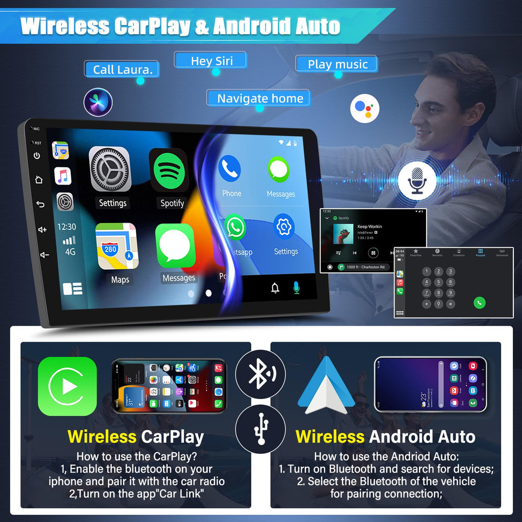 2+32G Double Din Car Stereo Radio Compatible with Honda CRV 12-16,10 "Touchscreen Car Radio Audio Receiver with Wireless Android Auto Support Bluetooth SWC,Camera,GPS Navigation
