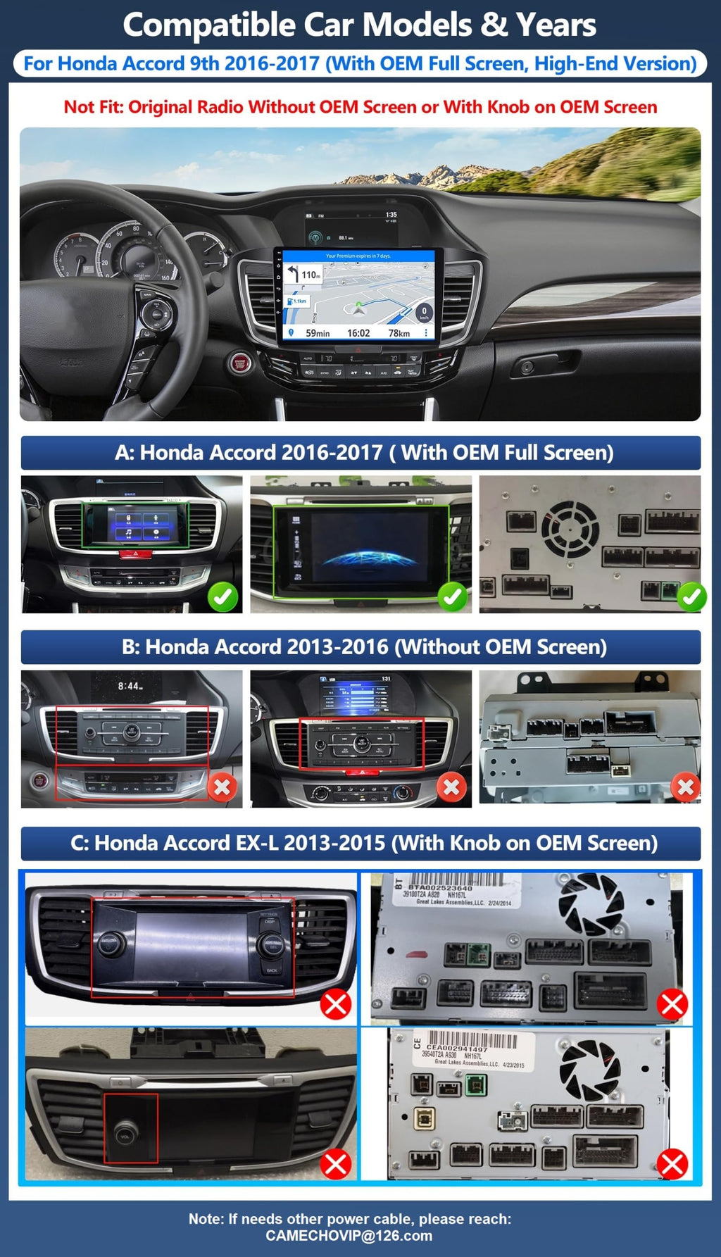 Car Radio Stereo for Honda Accord 2016-2017 (for Full OEM Screen) with Wireless CarPlay Android Auto/Android 15/10 inch 1280 * 720 IPS Touch Screen/GPS/32EQ/Bluetooth 5.0/Backup Camera/2G+64G