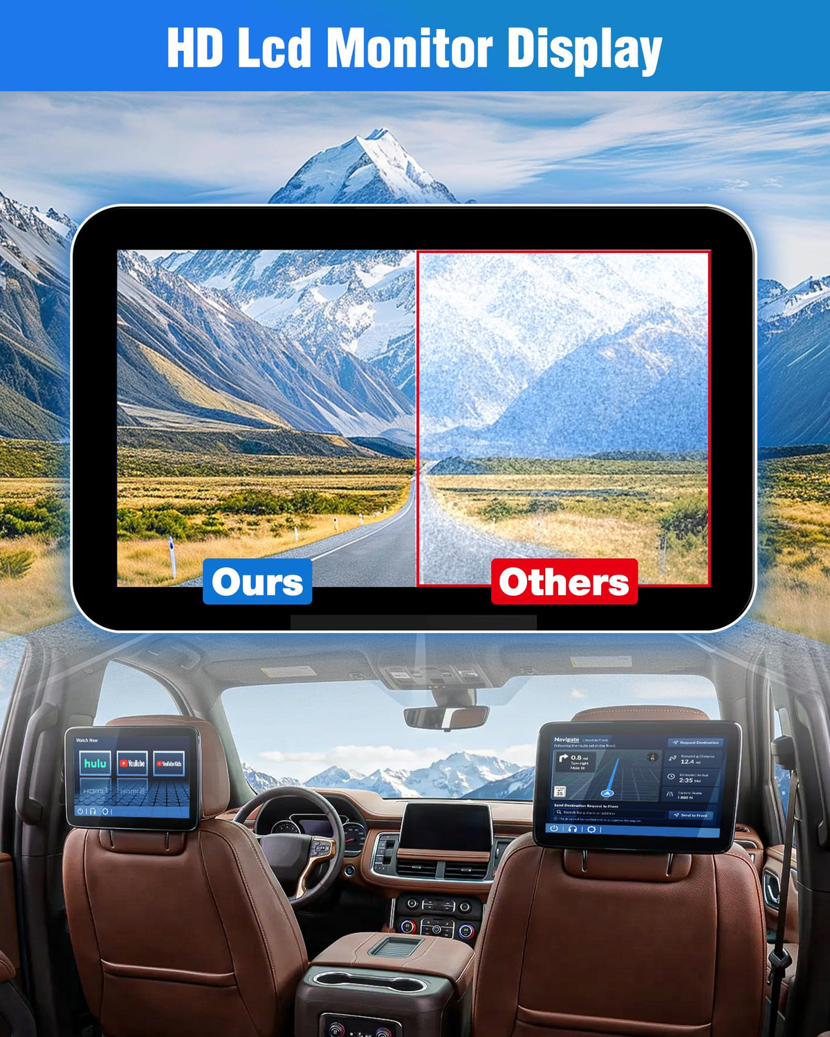 85100044 12.6" Headrest Display, Rear Seat Entertainment LCD Display Screen Fits for 2021-2023 Chevy Suburban Tahoe GMC Yukon XL, 2021-2024 Cadillac Escalade, Headrest Back Seat TV