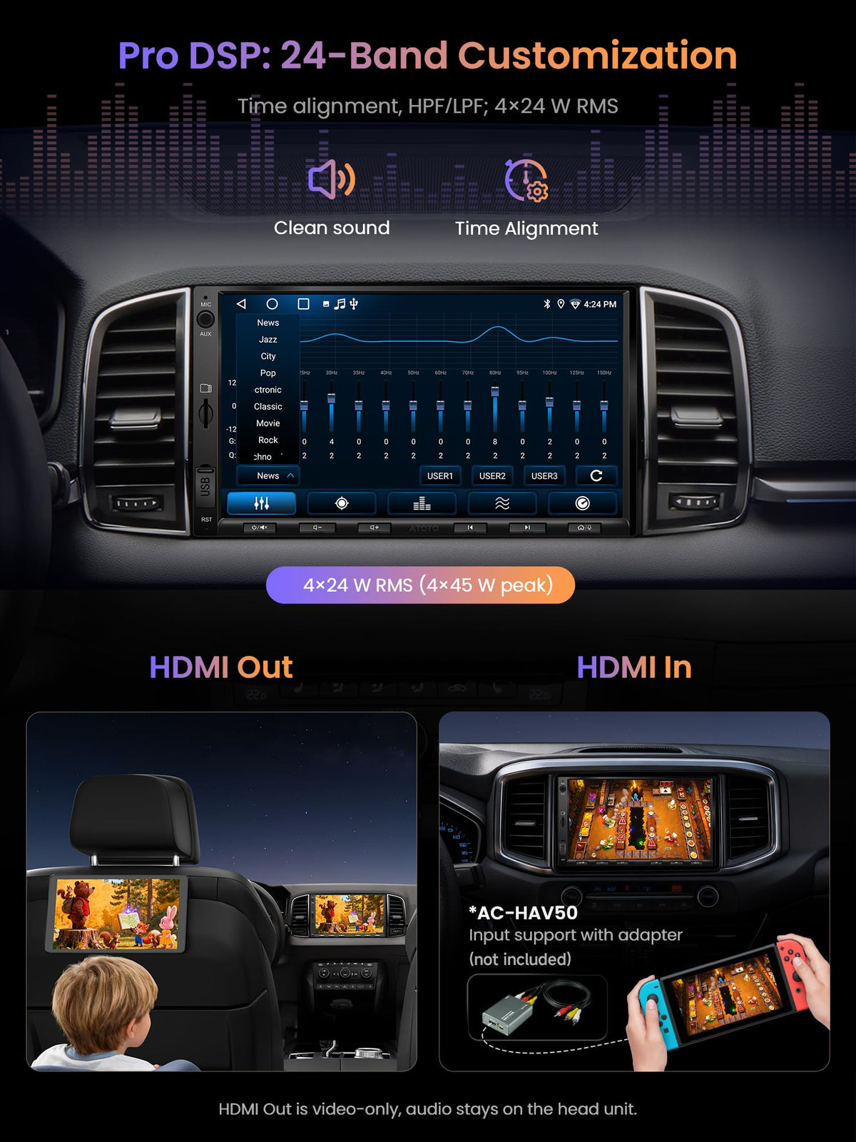 A5L 7'' Android Double DIN Car Stereo with 1080P Front Dash Cam, Wireless CarPlay & Android Auto, DSP 24-Band EQ, HDMI Out, FM/AM/SS Radio, WiFi/BT/USB Tethering, GPS Track,AI Voice Control
