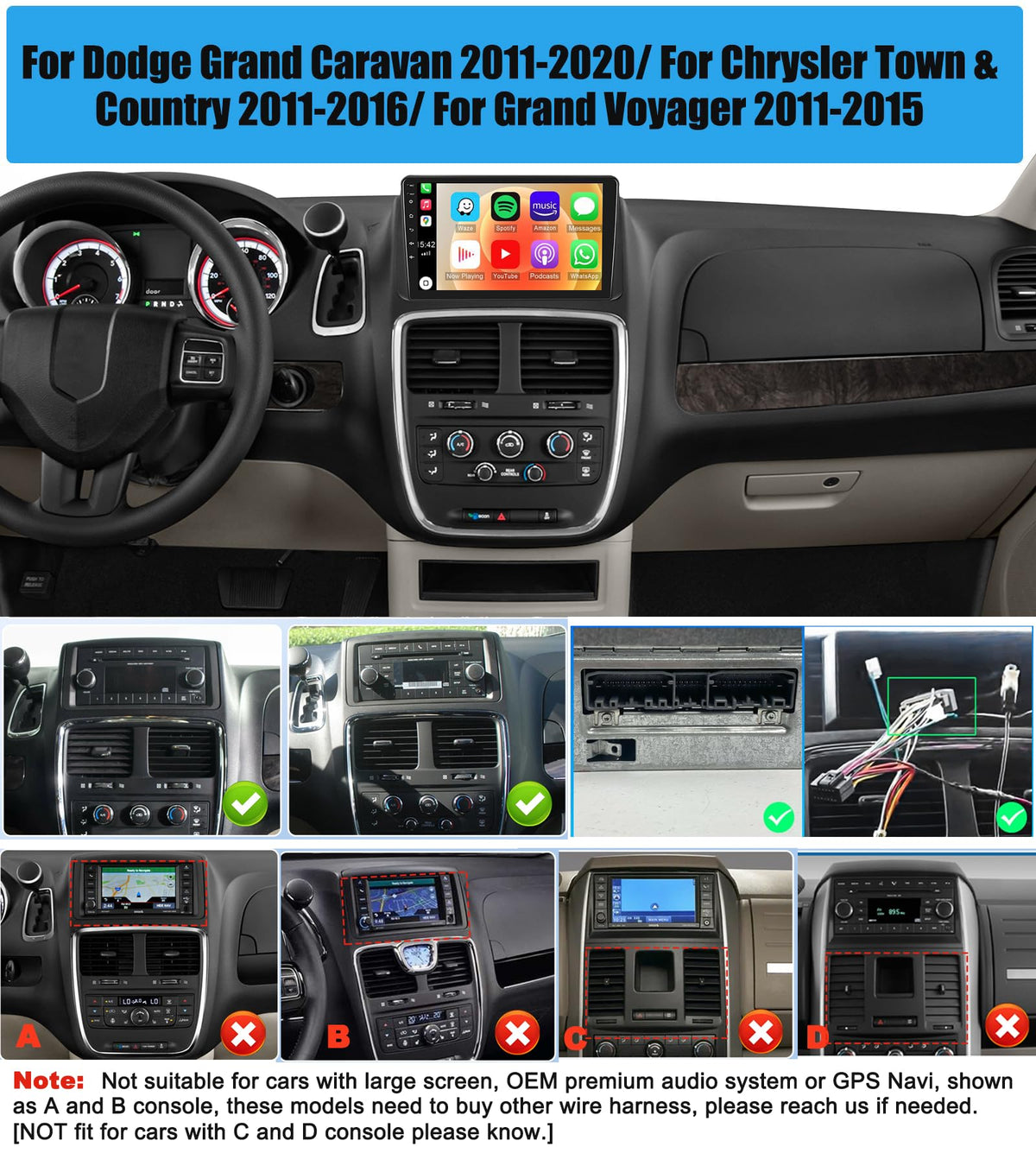 8 Core 6+128G Android Car Radio for Dodge Grand Caravan 2011-2020 Chrysler Town & Country 2011-2016 Grand Voyager 2011-2015 CarPlay Android Auto 1080P Backup Camera 9” Touchscreen WiFi GPS Bluetooth