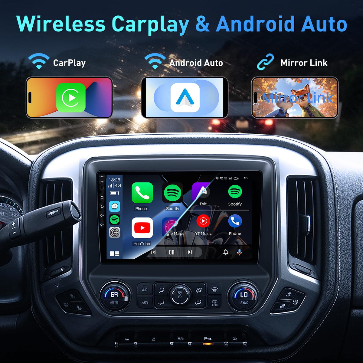 8Core 64ROM Android 15 QLED Screen for 2014-2018 GMC Sierra Chevy Silverado