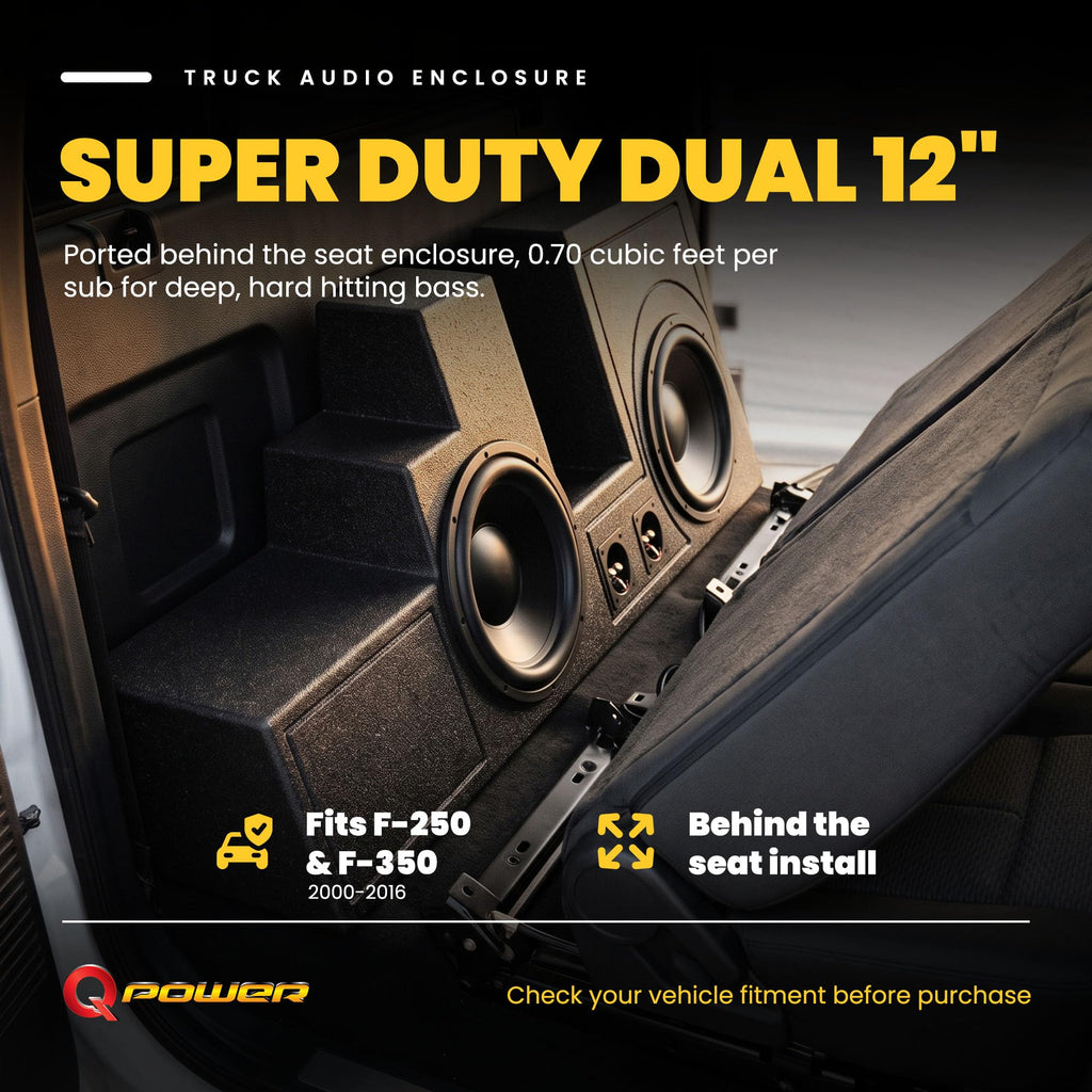 Q Power Dual 12" Behind-Seat Ported Subwoofer Box for Ford Super Duty