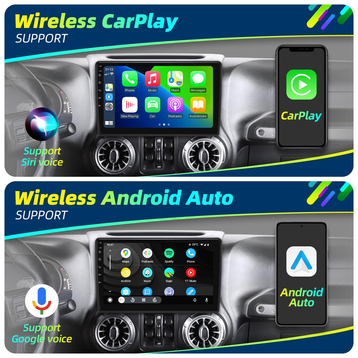Radio Stereo Carplay Auto for Jeep Wrangler JK 2008-2017 RAM 2009-2012
