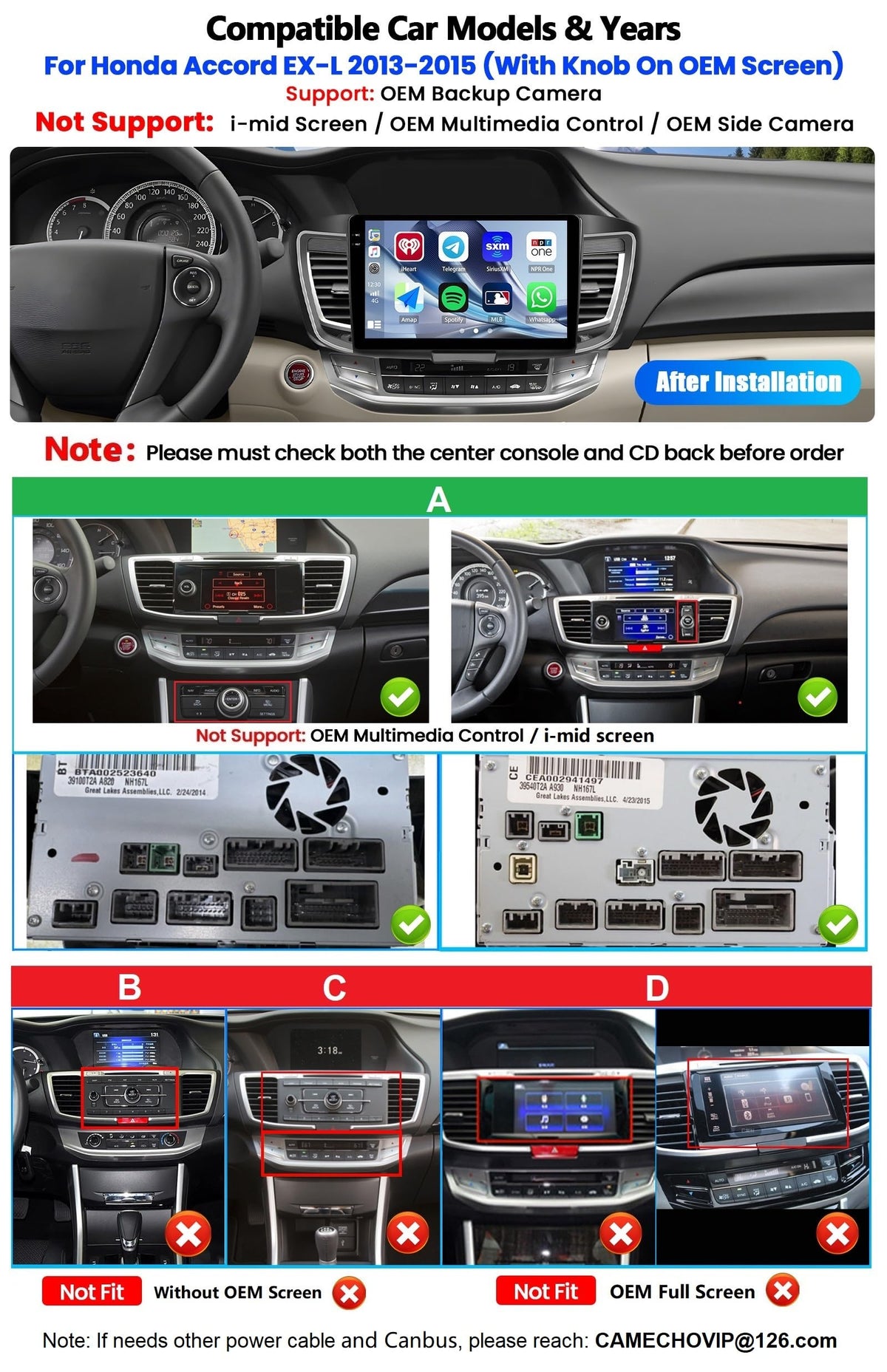 4G+64G Car Radio for Honda Accord 9th 2013 2014 2015 EX-L (with Knob) with Wireless CarPlay Android Auto Android 15 Car Stereo with 10" 1280 * 720 Touchscreen, Bluetooth 5.0, 32EQ, GPS, Backup Camera