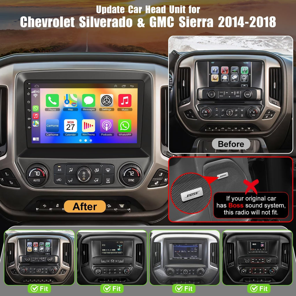 Car Radio for Chevrolet Silverado & GMC Sierra 2014-2018(Without Bo-se)