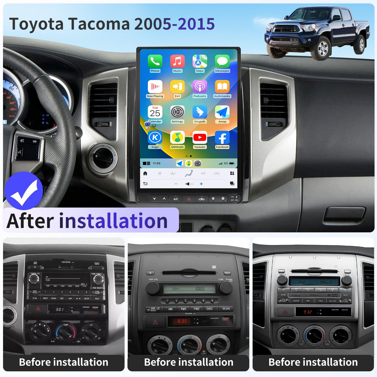 13.8" Qualcomm Car Radio for Toyota Tacoma 2005-2015 Stereo Upgrade 8+128G