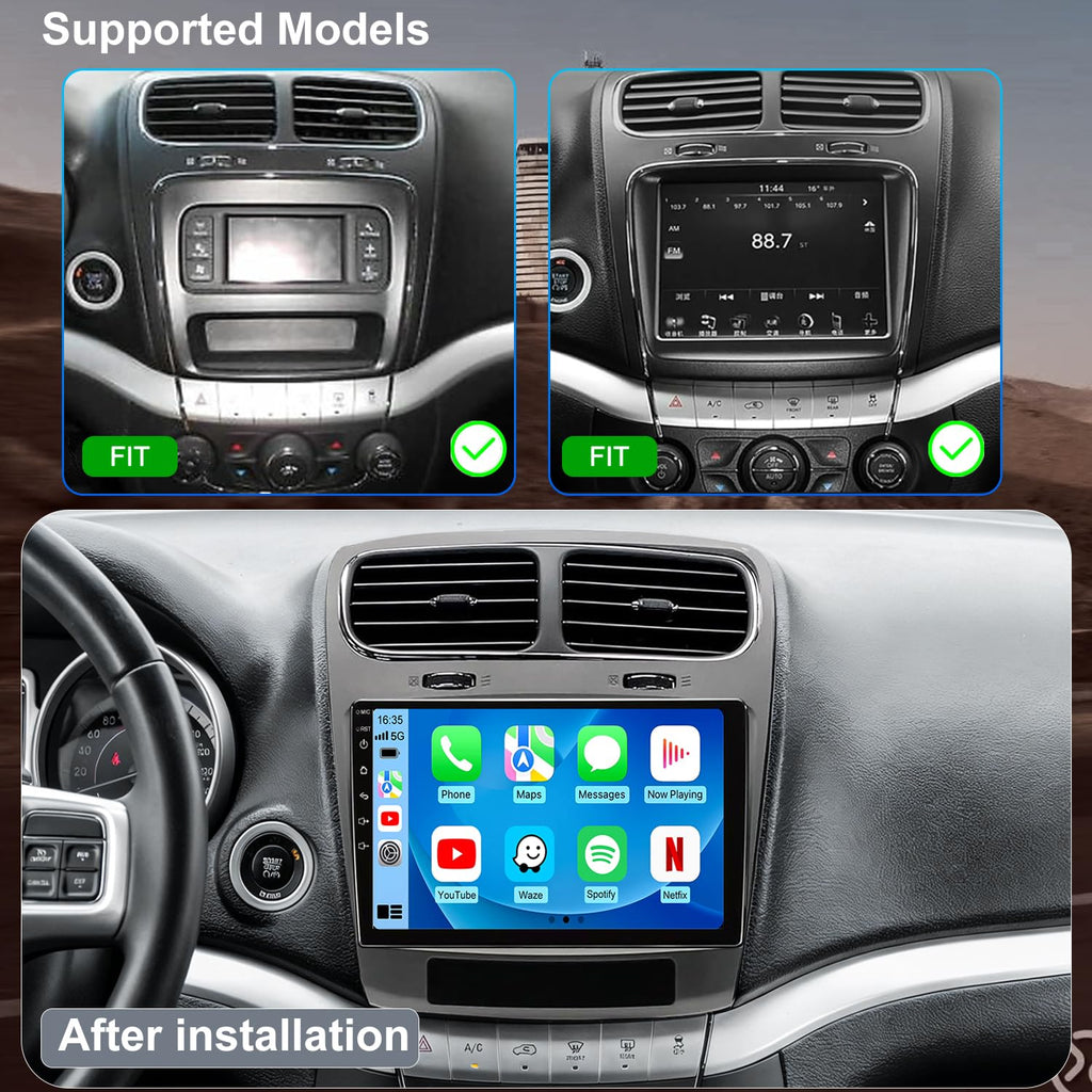 4+64G Car Radio Upgrade for Dodge Journey 2011 2012 2013 2014 2015 2016 2017 2018 2019 2020, 9 Inch Touch Screen Headunit Replacement Stereo, Wireless Carplay Android Auto 5GWiFi GPS BT FM SWC Camera