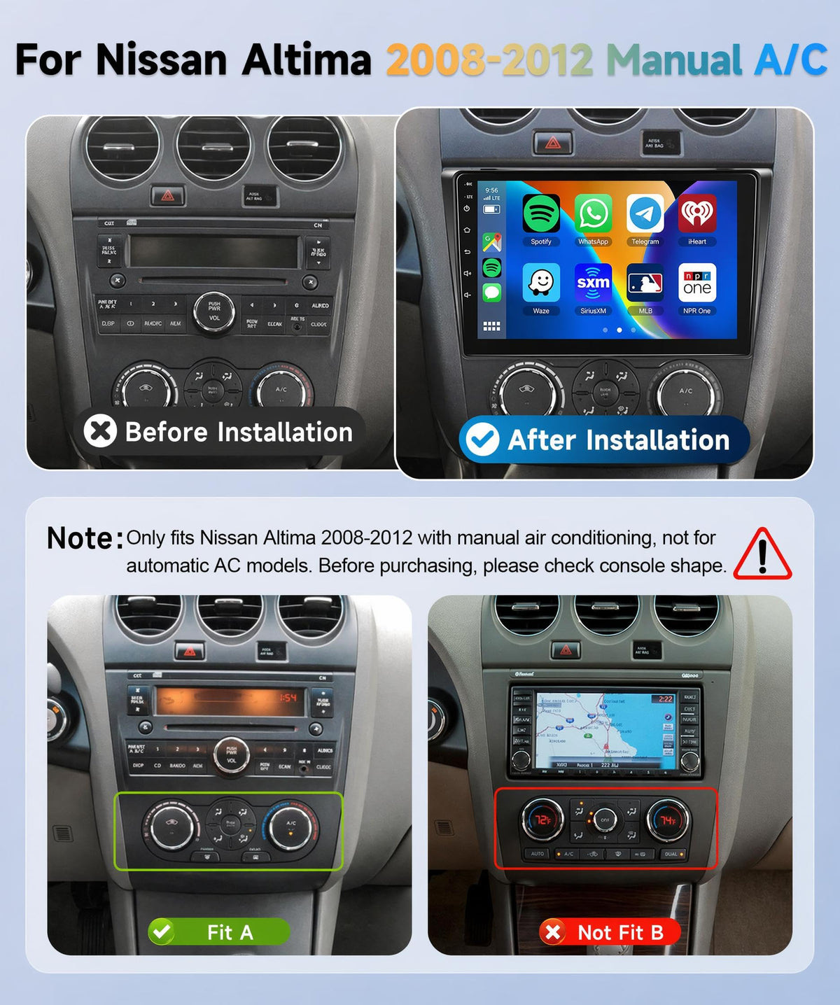 8Core 6+128G Android 15 Car Stereo for Nissan Altima 2008-2012 (Manual A/C)