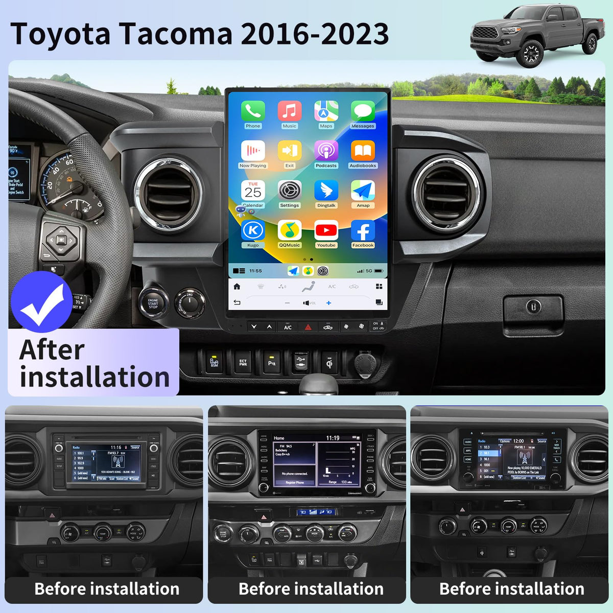 Qualcomm Car Radio for Toyota Tacoma 2016-2023 Replacement 13.8 Inch