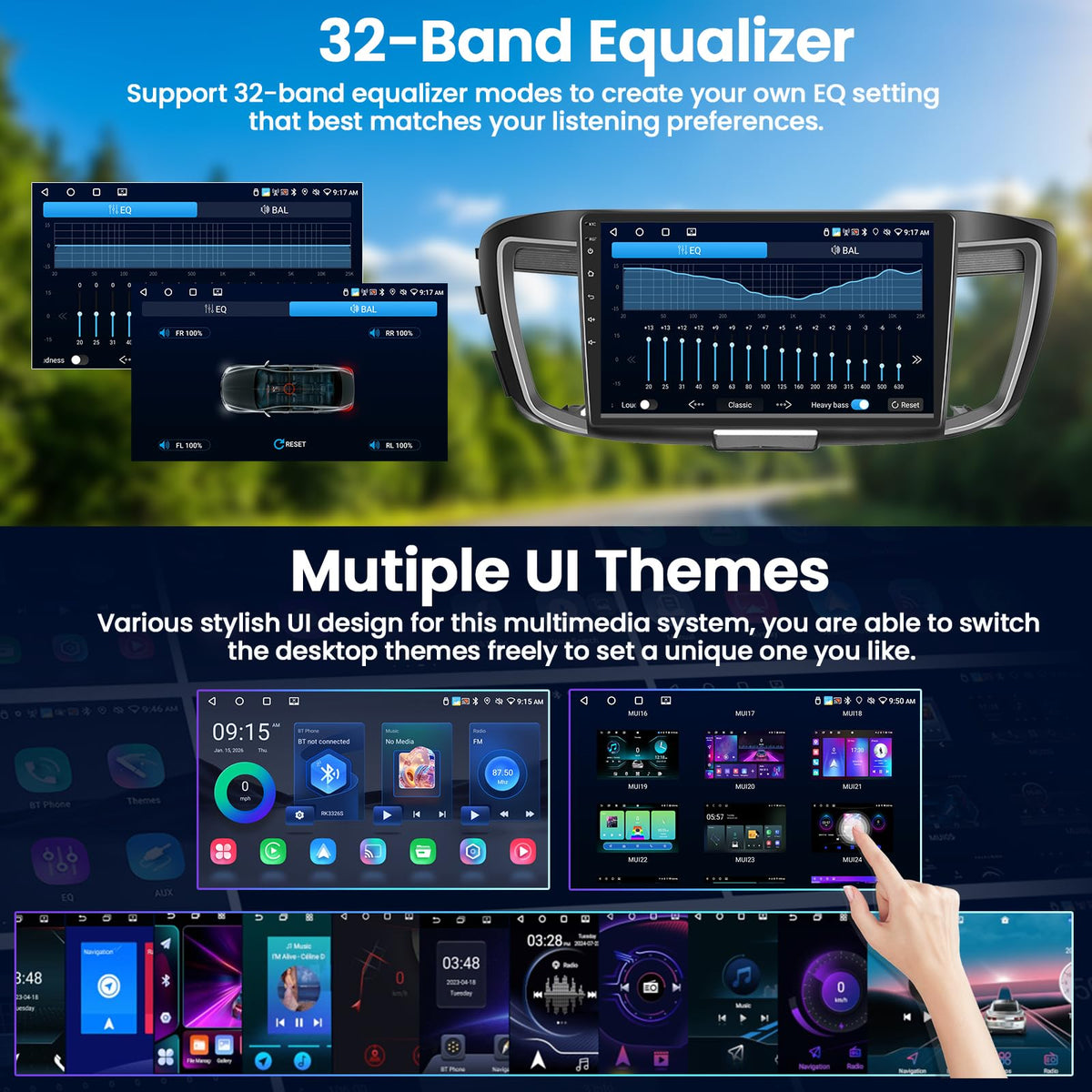 Car Radio Stereo for Honda Accord 2016-2017 (for Full OEM Screen) with Wireless CarPlay Android Auto/Android 15/10 inch 1280 * 720 IPS Touch Screen/GPS/32EQ/Bluetooth 5.0/Backup Camera/2G+64G