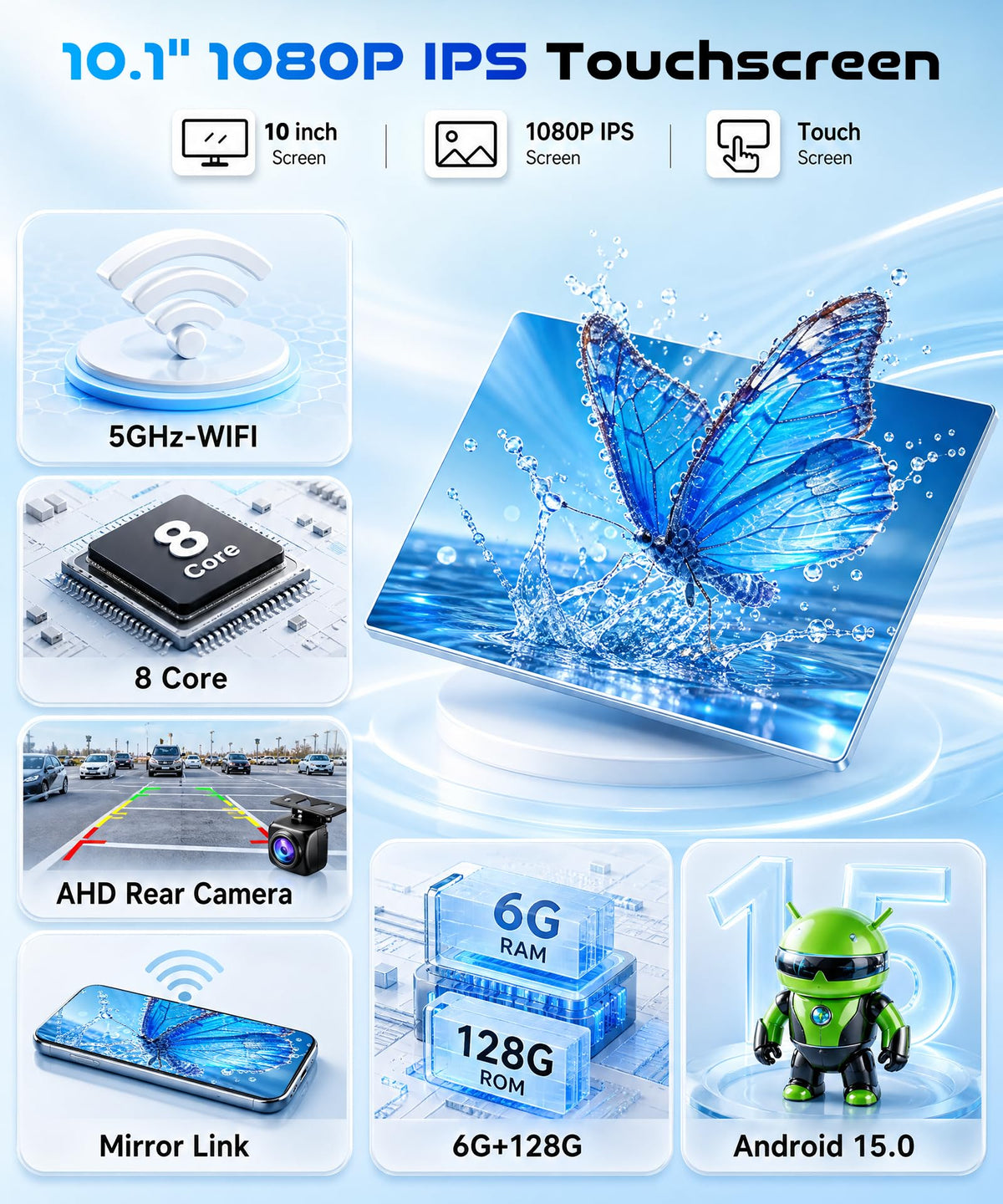 8 CORE 6G+128G Car Radio Stereo for Honda Civic 2006-2011 with Wireless CarPlay Android Auto, 10.1 Inch 1280 * 720P IPS Touch Screen Android 15 GPS 5Ghz-WiFi Bluetooth 32-Band DSP SWC Backup Camera