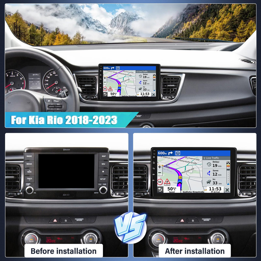Double Din Android 13 Car Stereo Radio Compatible with Kia Rio 2018-2023 with Wireless CarPlay Android Auto 9" Touchscreen Car Radio Audio Receiver GPS Navigation Camera Mirror Link SWC