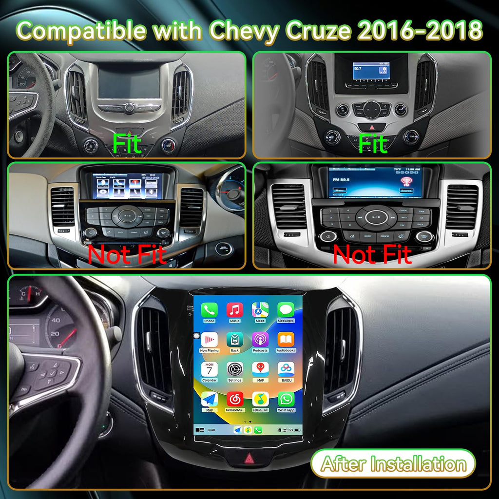 Android 14 Car Radio Stereo Compatible with Chevrolet Cruze 2016-2018, 9.7" Touch Screen Wireless CarPlay & Android Auto GPS Navigation FM Radio Upgrade Bluetooth HD Backup Camera 2GB+64GB