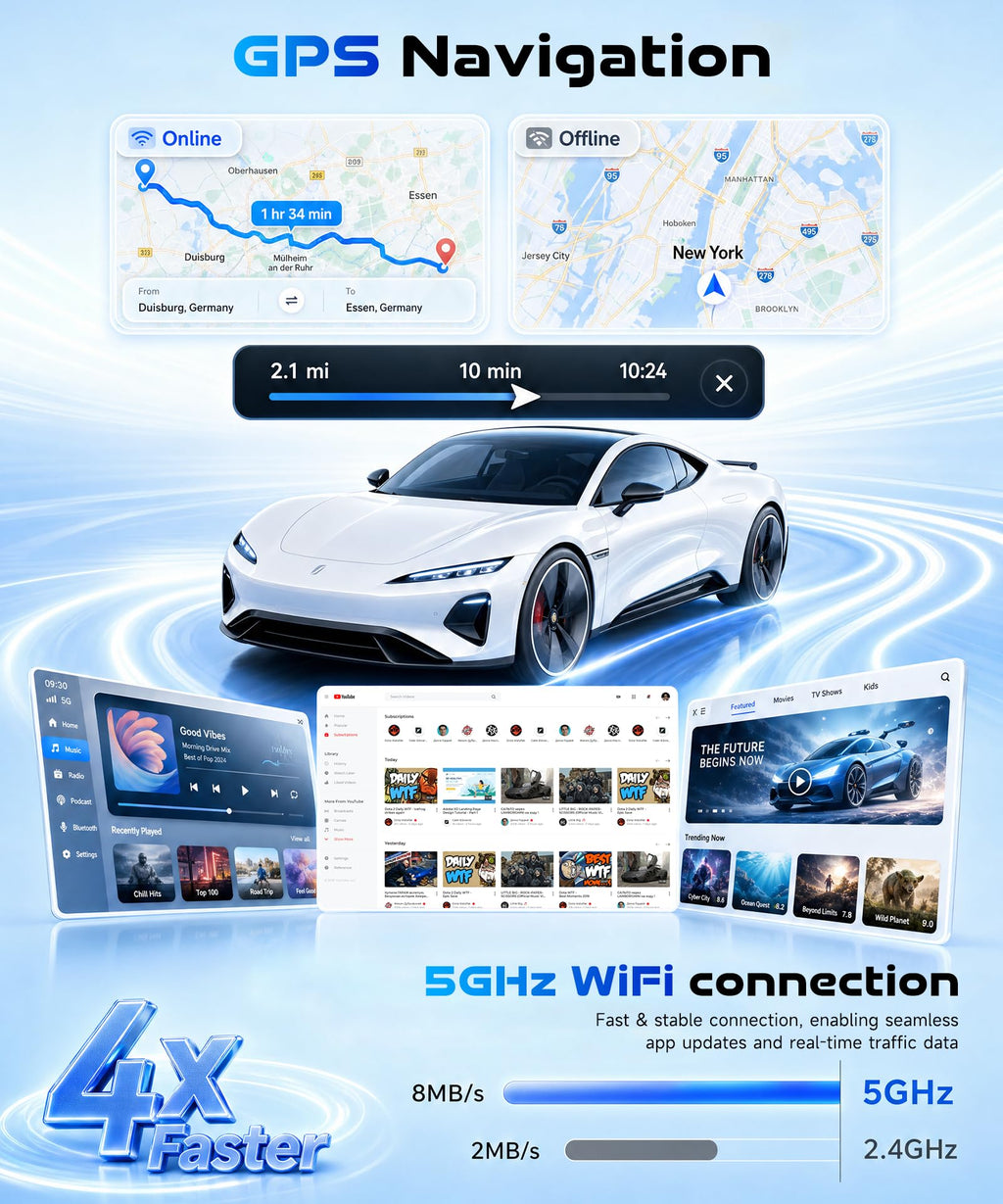 8 CORE 6G+128G Car Radio Stereo for Honda Civic 2006-2011 with Wireless CarPlay Android Auto, 10.1 Inch 1280 * 720P IPS Touch Screen Android 15 GPS 5Ghz-WiFi Bluetooth 32-Band DSP SWC Backup Camera