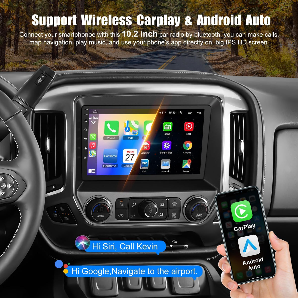 Car Radio for Chevrolet Silverado & GMC Sierra 2014-2018(Without Bo-se)