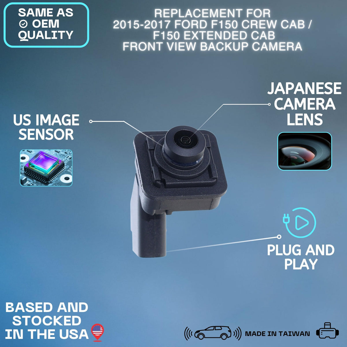 Front View Backup Camera Replaces for 2015 2016 2017 Ford F150 Crew Cab / F150 Extended Cab Part # FL3Z19G490C, FL3T19H222AG, FL3Z-19G490-C, FL3T-19H222-AG