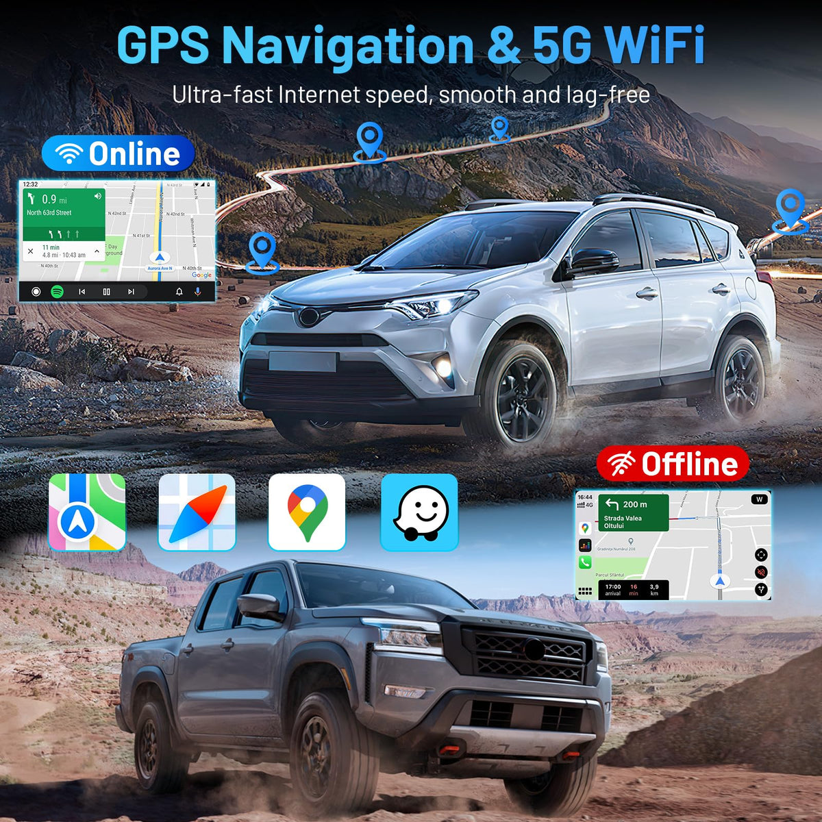 [4Core+64G] Car Radio for Toyota Camry 2015 2016 2017: 10.1 Inch 1280 * 720 HD Touchscreen Car Stereo Replacement with Wireless CarPlay Android Auto, Bluetooth GPS Navigation FM/EQ 1080P Backup Camera