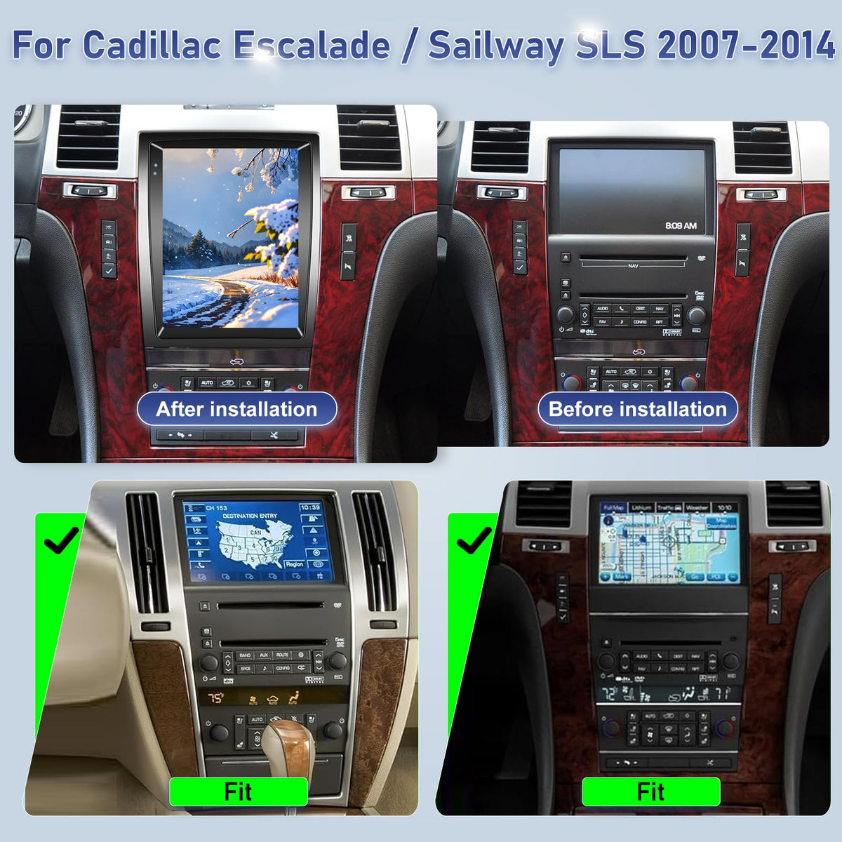 [2+64] Volxcereo Vertical Car Radio for Cadillac Escalade 2007-2014