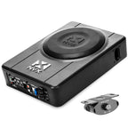 NVX QBSTA 900W Max (300W RMS) 11" Powered Spare Tire Subwoofer Box with Built-in Amp and Remote Bass Knob, Easy to Install in Cars