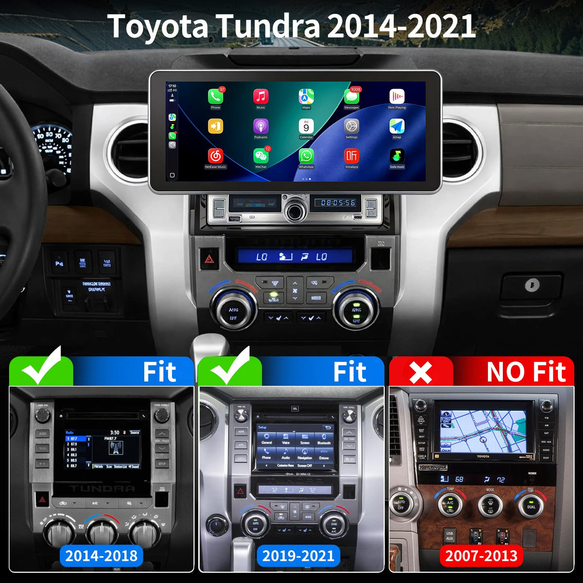 12.3 inch Car Radio for Toyota Tundra 2014-2021 Upgrade Carplay