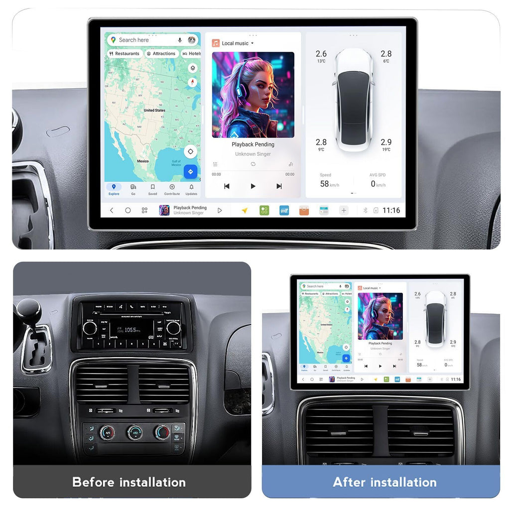 MekedeTech DUDU7 Android Radio for Dodge Grand Caravan 2011-2020 Chrysler Town Country 2011-2016 Grand Voyager 2011-2015,11.5 inch 2K Touch Screen Upgrade CarPlay/Android Auto 12G RAM 256G ROM
