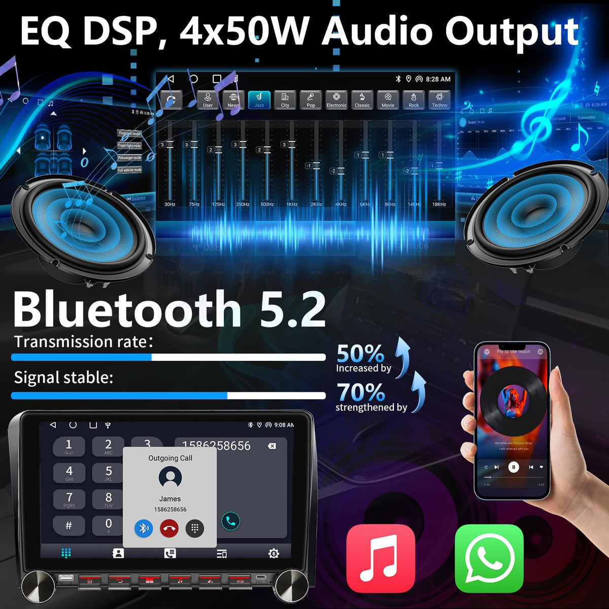 Car Radio Stereo for Toyota Tundra 2007 2008 2009 2010 2011 2012 2013 Toyota Sequoia 2008-2019, Wireless CarPlay Android Auto GPS Navi WiFi, Physical Button Volume Knob,Fit OEM Camera/SWC/JBL