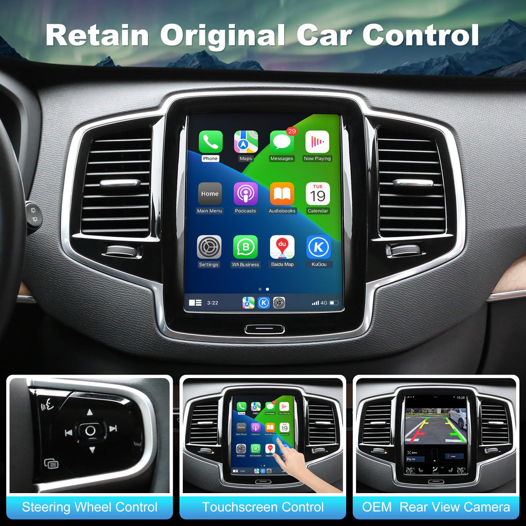 Wireless Carplay & Android Auto Module for Volvo XC90/XC60/XC40/S90/S60/V60/V40 2016-2022 Carplay Retrofit Kit Sensus Upgrade Seamless Connectivity Support Original Camera/SWC