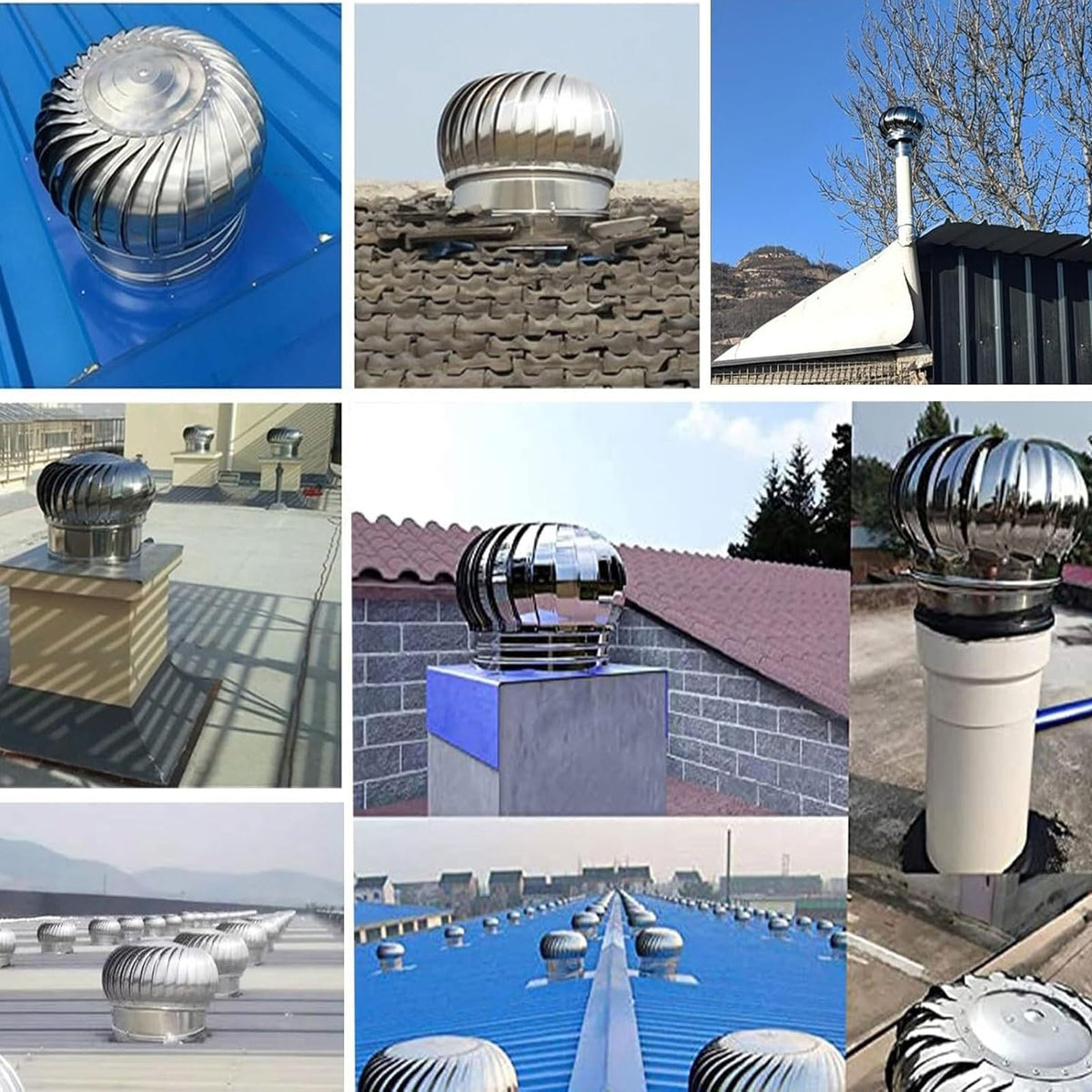 Air Vent Outlet Comes,Stainless Steel Round Rotating Turbines Vent,304 Grade Metal,Quiet Easy Installation,for Houses Factory Attic Vent Cap