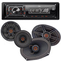 JBL Celebrity150 Single DIN Bluetooth Car Stereo + Audiobank 6x9 & 6.5 Coaxial Speakers (1250W Max Combined Power) - Complete Car Audio Upgrade Kit