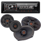 JBL Celebrity150 Single DIN Bluetooth Car Stereo + Audiobank 6x9 & 6.5 Coaxial Speakers (1250W Max Combined Power) - Complete Car Audio Upgrade Kit