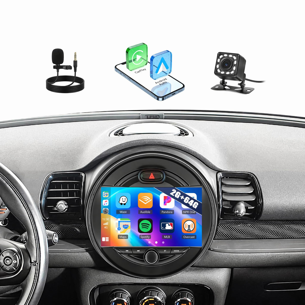 SIXWIN Android Car Play Screen for BWM Mini Cooper F55 2014-2019 9 Inch Touch Screen with CarPlay Android Auto Mirror Link Bluetooth FM 28UI Backup Camera GPS WiFi FM SWC MIC 2G+64G