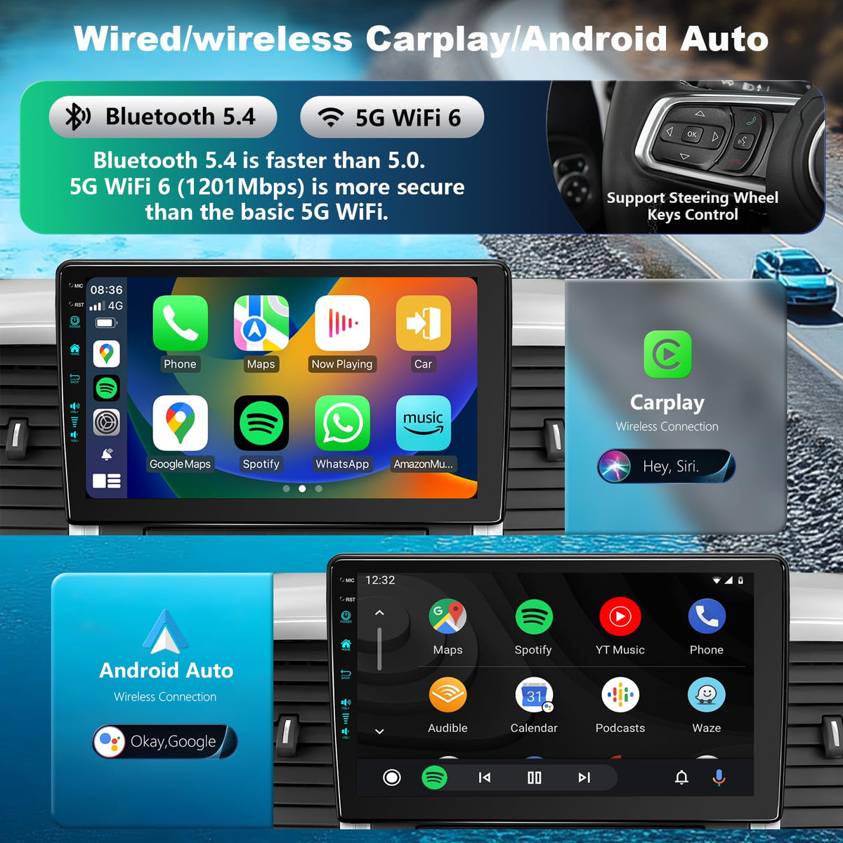 10.2 Inch(4Ram 64Rom) Car Radio Stereo Upgrade Replacement for Dodge Ram 1500 2500 3500 (2009-2012) Wireless CarPlay/Android Auto/5GWiFi/FM/AM/1080P Backup Camera/BT5.4