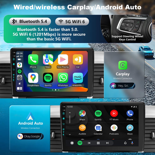 10.2 Inch(4Ram 64Rom) Car Radio Stereo Upgrade Replacement for Dodge Ram 1500 2500 3500 (2009-2012) Wireless CarPlay/Android Auto/5GWiFi/FM/AM/1080P Backup Camera/BT5.4