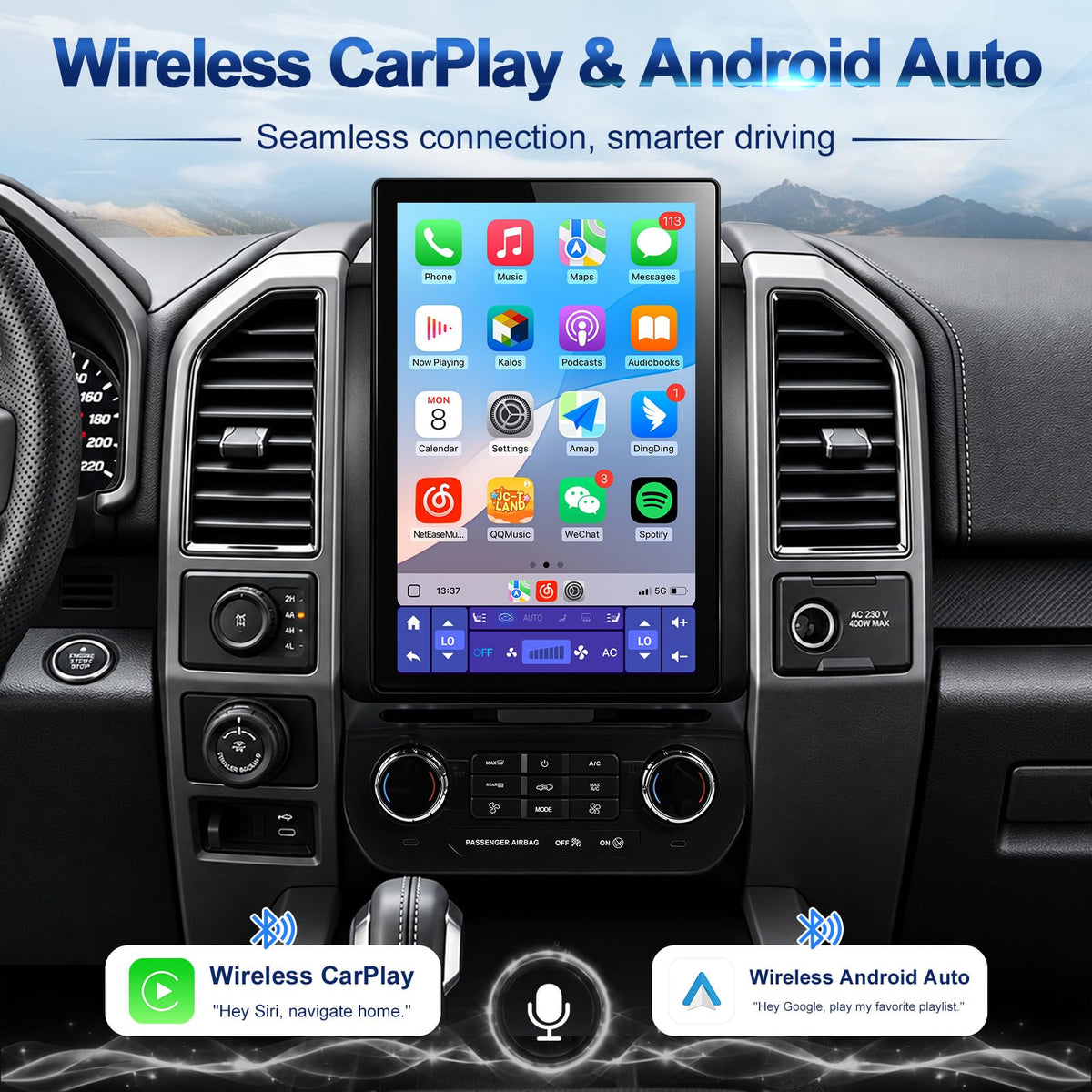 12.95" Android Radio for Ford F150 2015-2021, Manual A/C Only