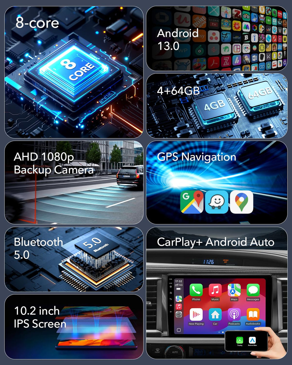 8 Core 4+64G Car Radio Stereo for Toyota Highlander 2014-2019 with CarPlay