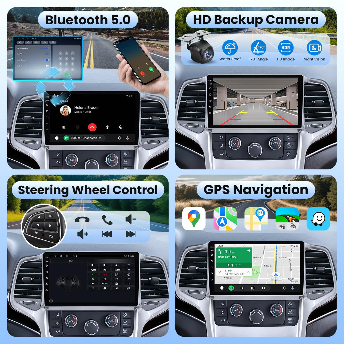 8Core Car Radio for Jeep Grand Cherokee 2011 2012 2013 : Upgrade 1280 * 800 HD Touch Screen Stereo Wireless Carplay Android Auto 5GWiFi FM/AM/RDS EQ GPS SWC Split Screen Backup Camera