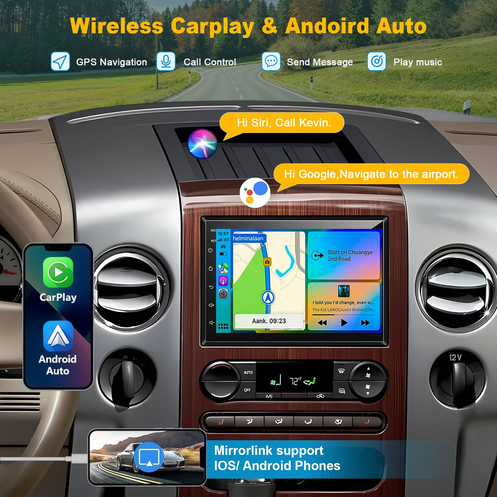 Android 15 Car Radio for Ford F150 2004-2008, Edge 2007-2010, 8Core 4+64GB 7” QLED Touch F150 Stereo with Wireless Carplay/Android Auto,GPS,WiFi, Bluetooth, FM SWC 1080P Backup Camera