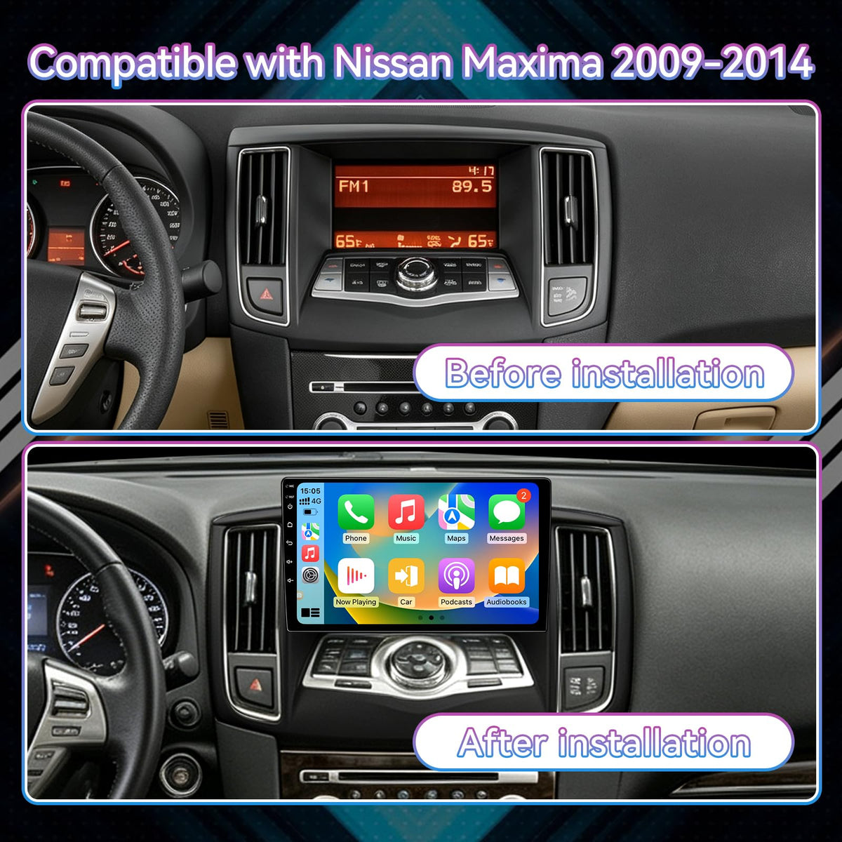 Android 14 Car Radio Compatible with Nissan Maxima 2009-2014.9" Touch Screen Car Stereo with Wireless Carplay Android Auto,Multimedia Receiver with GPS Bluetooth ＆ Backup Camera