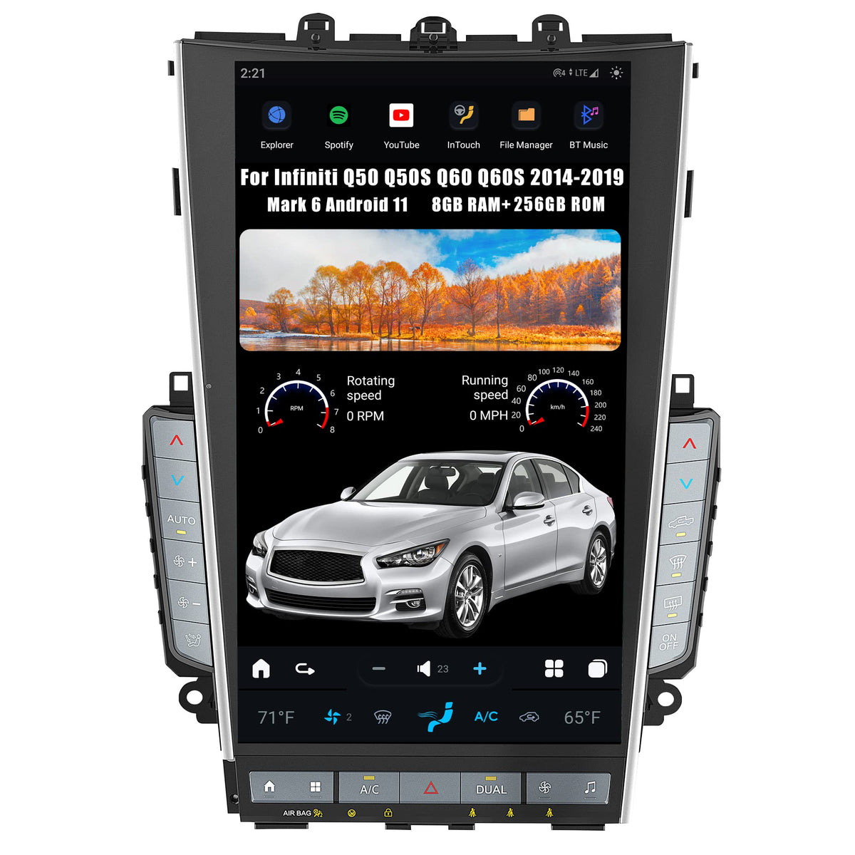 Aucar Mark 6 13.6 Inch T-Style Android Car Radio Head Unit for Infiniti Q50 Q50S Q60 Q60S, 1080P Multimedia Stereo Video Player with Wireless Carplay, GPS Navigation, OEM Functions 8+256 GB 2014-2019