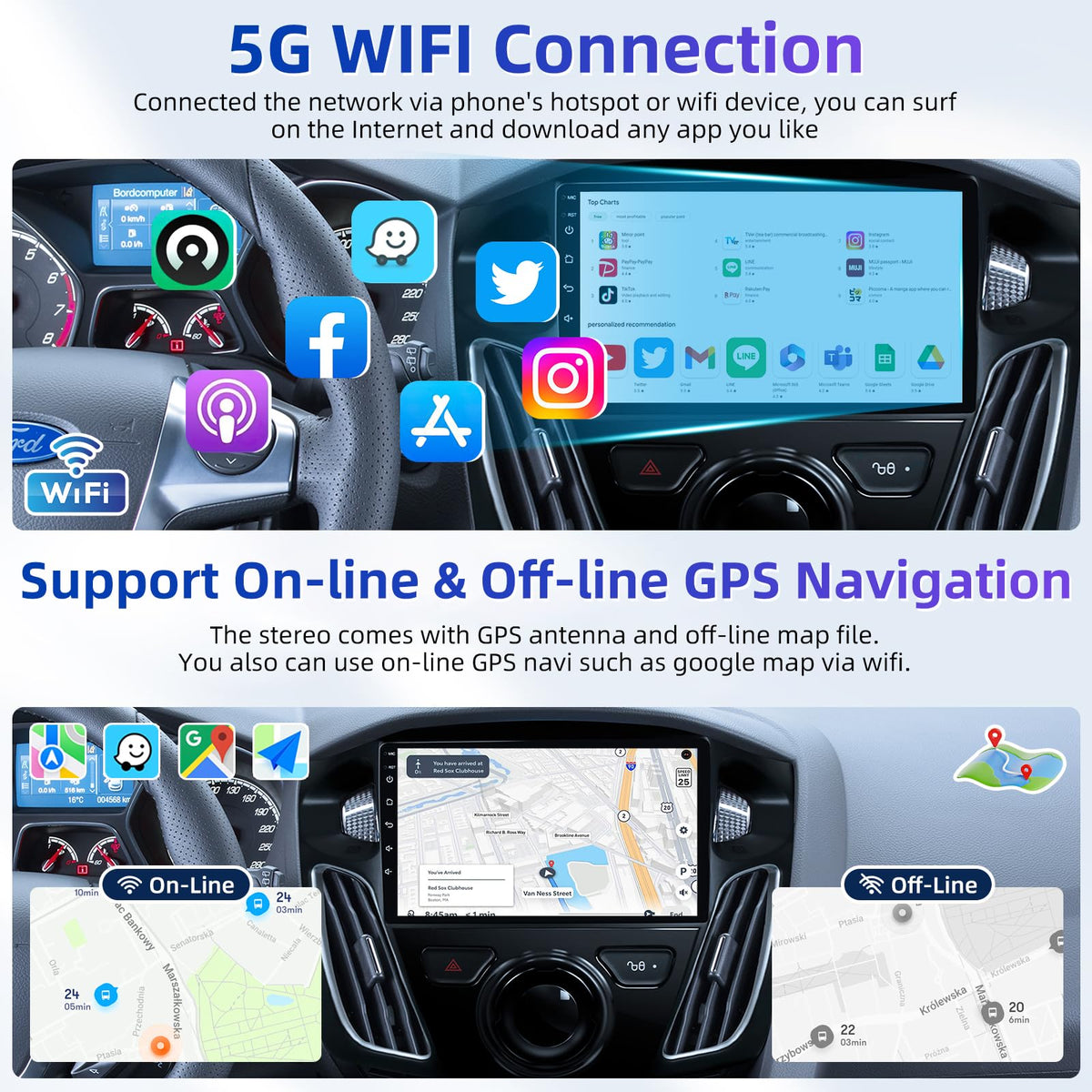 Car Radio for Ford Focus 2012-2018 Replacement: 2+32G