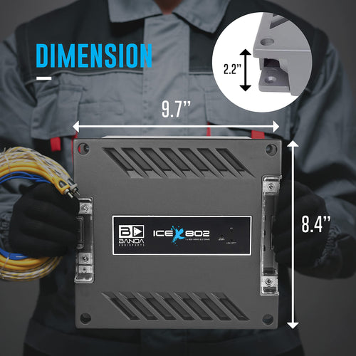 1-Channel Vehicle Audio Bass Amplifier - High-Powered Mono Bass Amplifier w/Subsonic Filter and Low Pass Filter Stable at 2 ohms, LED Indicators, Sound Specialization - BANDA ICEX802