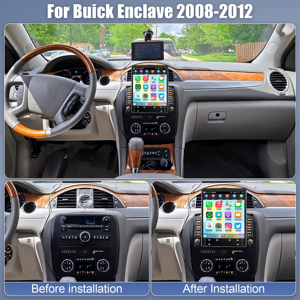9.7 Inch Car Radio Stereo for Buick Enclave 2008-2012 with Wireless Carplay Android Auto Double Din Head Unit Bluetooth GPS SWC FM/RDS Backup Camera