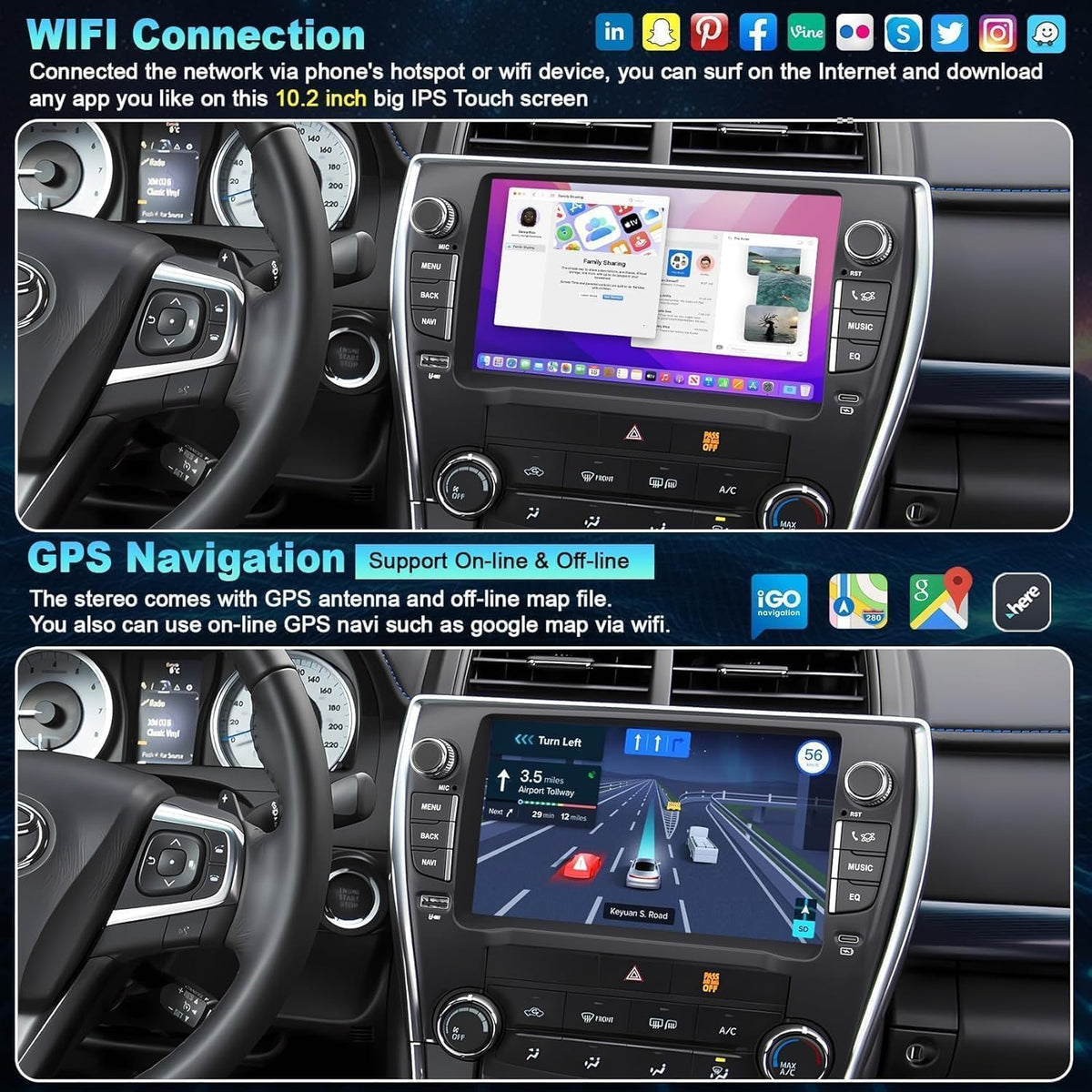 Updated Car Radio for Toyota Camry 2015 2016 2017 with Key & Fast Charging