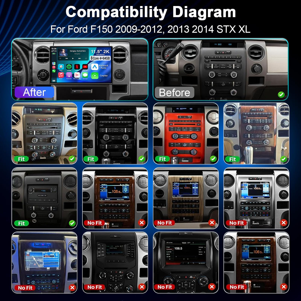 11.5" 8Core Car Radio Stereo for Ford F150 2009-2012, 2013 2014 STX XL