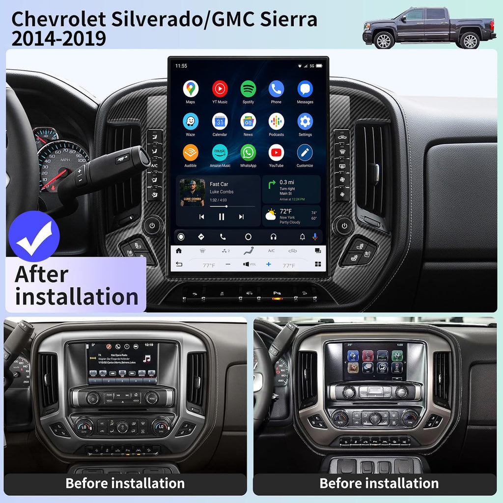 15.6" Car Radio for GMC Sierra Chevrolet Silverado 2014-2019 (OEM 8 Inch)