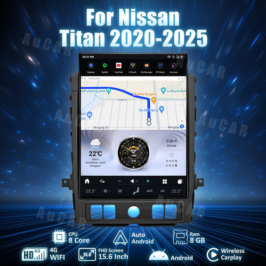 Android 13 Car Radio Head Unit for Nissan Titan 2020-2025, 15.6 Inch Touch Screen Car Multimedia Stereo Player GPS Navigation with Wireless Carplay, Android Auto,128GB, US 1 Yr Service