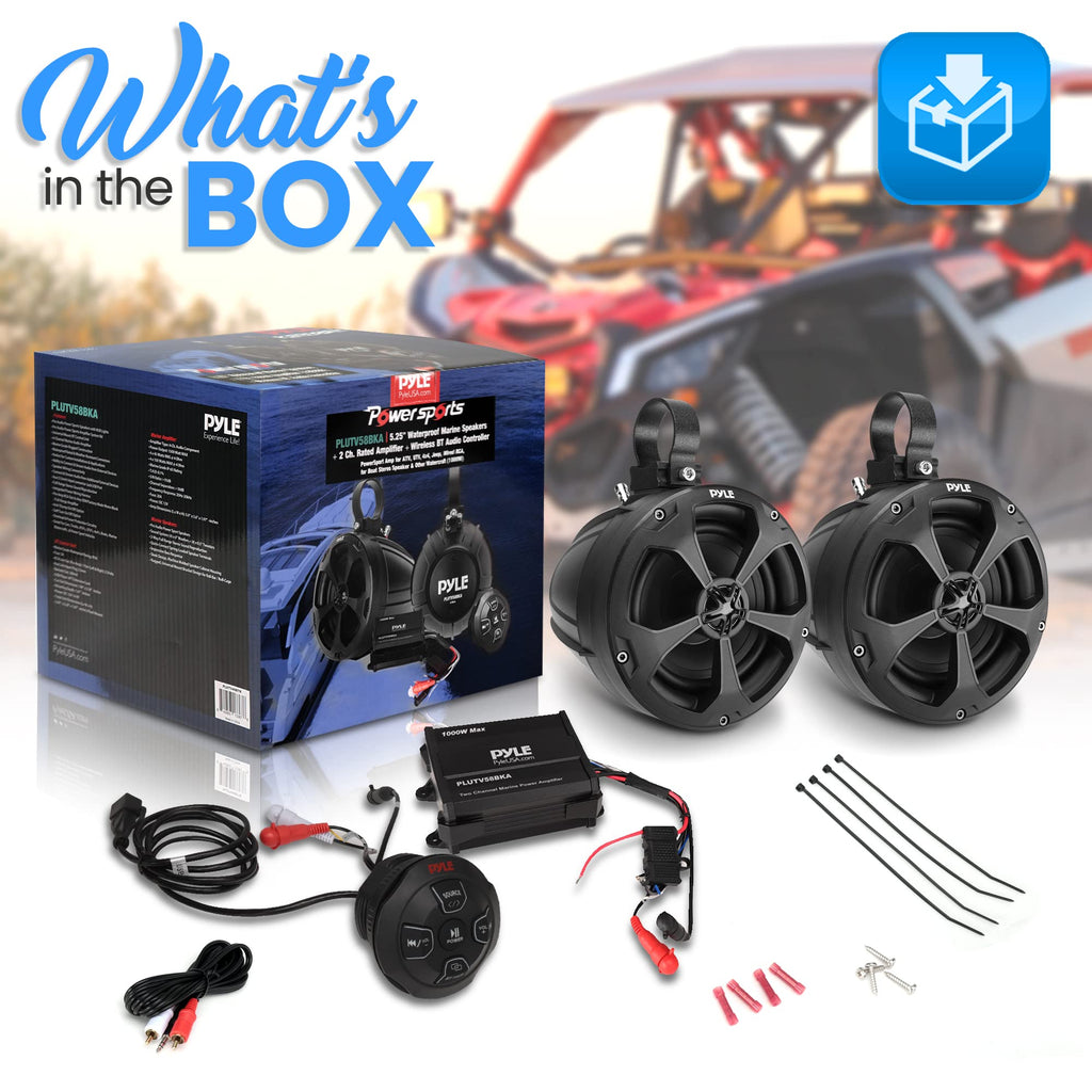 5.25'' Water Resistant Marine Speaker - 1000 Watt Amplifier + Wireless BT Audio Controller, Applicable to ATV, UTV, 4x4, Wired RCA, for Boat Stereo Speaker & Other Watercraft